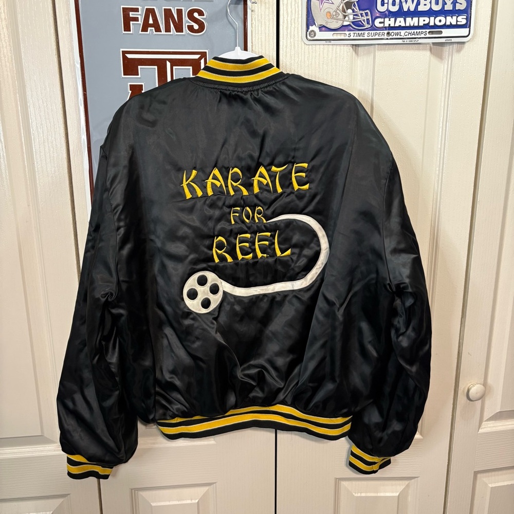 Holloway Black Satin Bomber Jacket with Yellow Trim